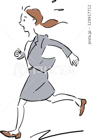 急いで走るビジネスウーマンのイラスト 急いで走るビジネスウーマンのイラスト 129917712