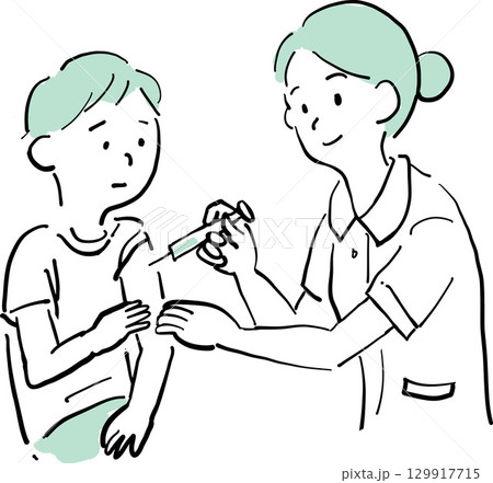 子どもが看護師から注射を受けるイラスト 129917715