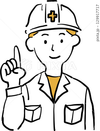指を立てて安全を呼びかける作業員のイラスト 129917717