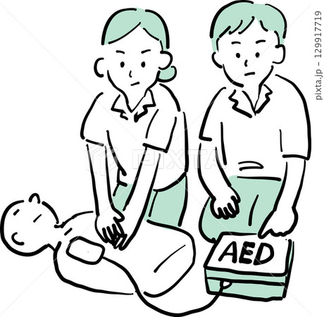 AEDを使って救命処置をする人々のイラスト AEDを使って救命処置をする人々のイラスト 129917719