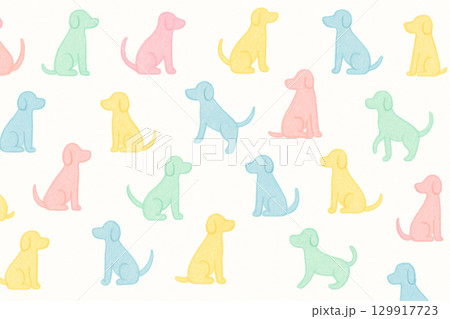 白い背景に並ぶパステル手描きの犬パターン 129917723