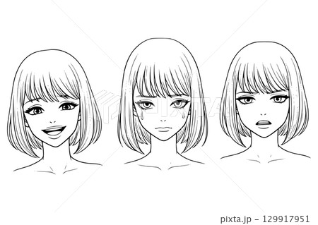 Different Mood Anime Girl Generative AI 129917951