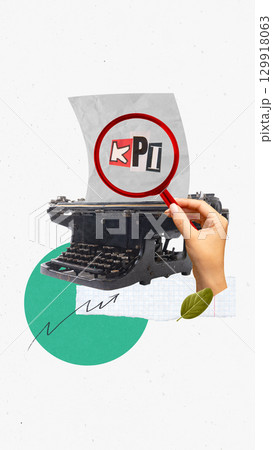 Graphic composition with typewriter magnifying KPI letters 129918063
