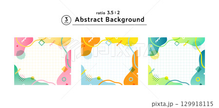 メンフィス柄・幾何学模様・抽象的な背景フレームのイラスト素材セット　ポップ　デザイン　アブストラクト 129918115