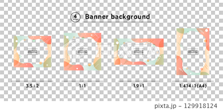 Set of illustrations of abstract background frames with curved, wavy lines and polka dots. Pop design, abstract frame. 129918124