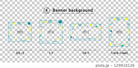 メンフィス柄・幾何学模様・抽象的な背景フレームのイラスト素材セット　ポップ　デザイン　アブストラクト 129918126