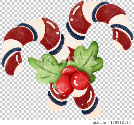 Winter celebration illustration with candy cookies and christmas decorations. 129918180