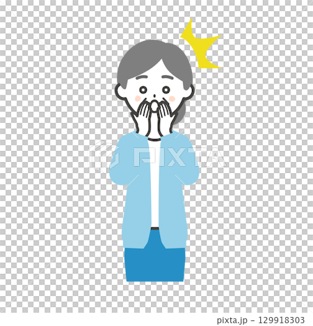 口に手を当てて驚く年配の女性イラスト 129918303