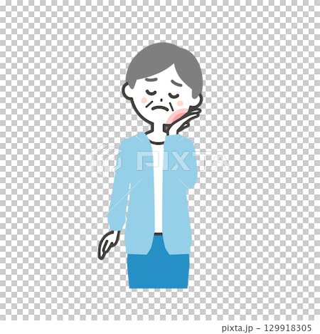 一位老年婦女摀著腫脹的臉頰的插圖 129918305
