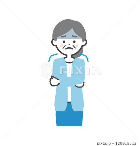 寒がる年配の女性イラスト 129918312