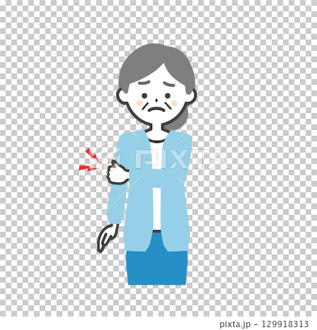 肘を押さえる年配の女性イラスト 肘を押さえる年配の女性イラスト 129918313