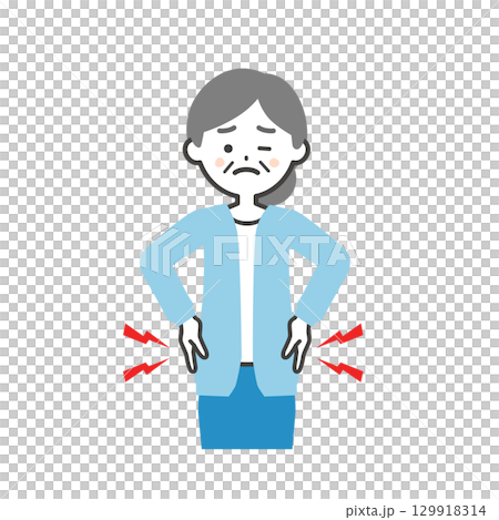 一位老年婦女抱著她的腰的插圖 129918314
