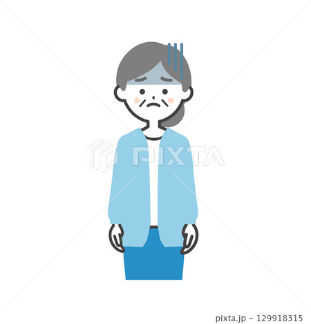 暗い表情の年配の女性イラスト 129918315