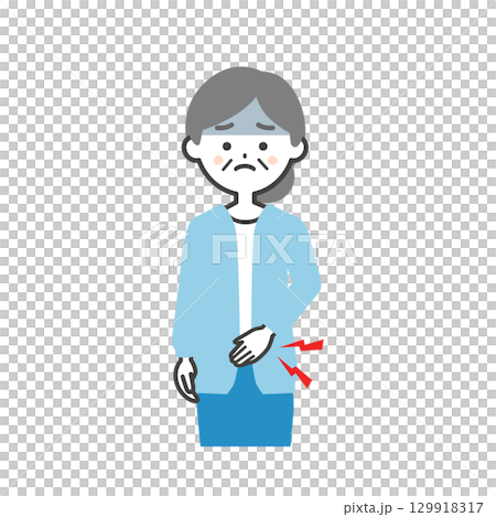 一位老年婦女摀著肚子的插圖 129918317