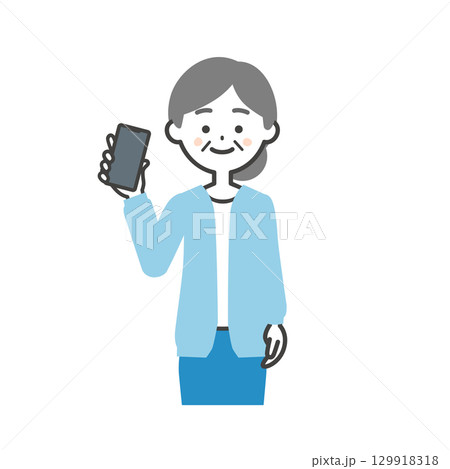 スマホを持つ年配の女性イラスト 129918318