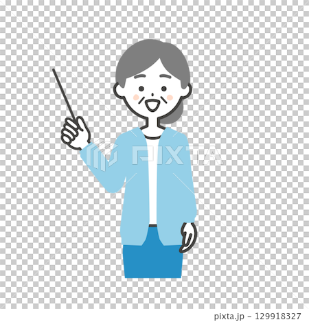 一位老年婦女用指針指向的插圖 129918327