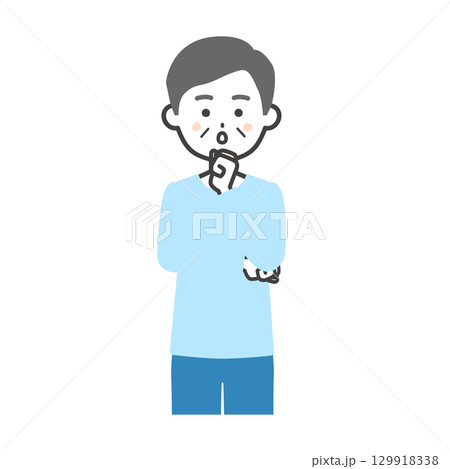 こぶしを顎に当てる年配の男性イラスト こぶしを顎に当てる年配の男性イラスト 129918338
