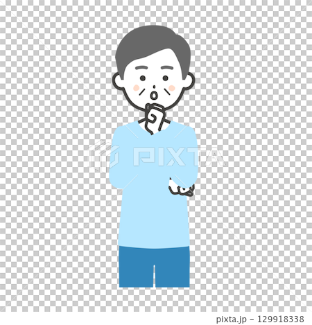 こぶしを顎に当てる年配の男性イラスト こぶしを顎に当てる年配の男性イラスト 129918338