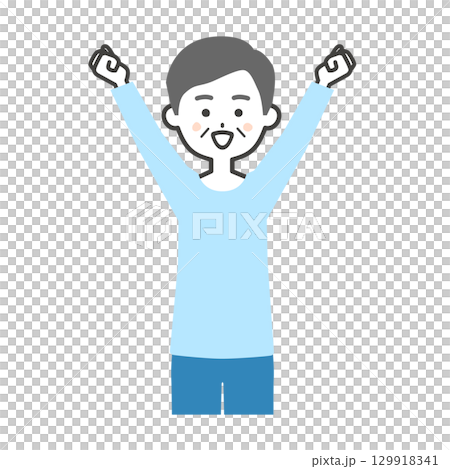 両手のこぶしをあげる年配の男性イラスト 129918341
