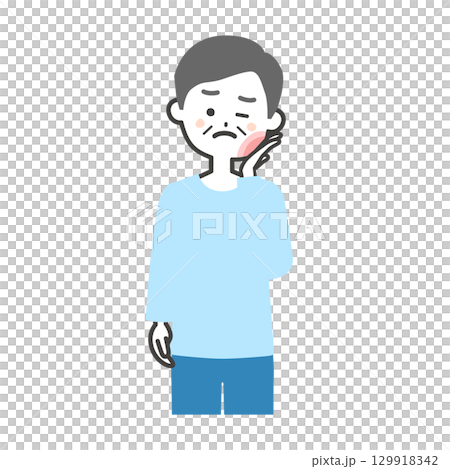 一位老人摀著腫脹的臉頰的插圖 129918342