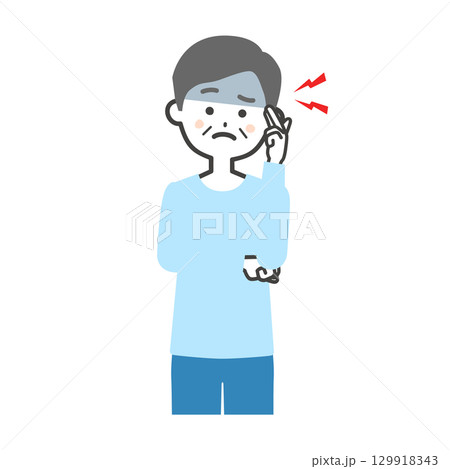 こめかみを押さえる年配の男性イラスト こめかみを押さえる年配の男性イラスト 129918343
