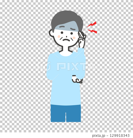 こめかみを押さえる年配の男性イラスト こめかみを押さえる年配の男性イラスト 129918343