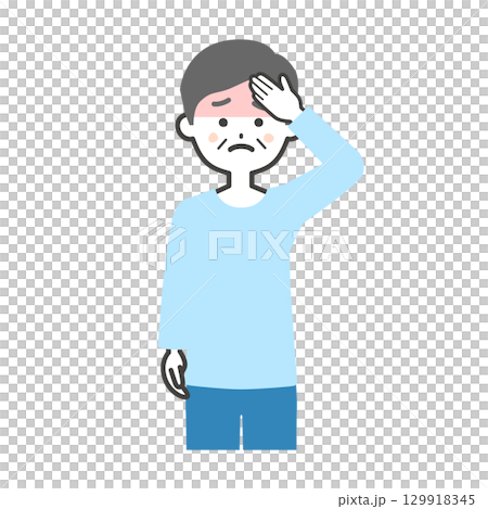 おでこを押さえる年配の男性イラスト 129918345
