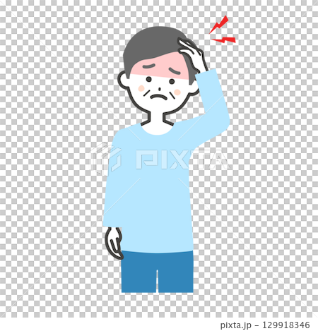 一位老人抱著頭歪著頭的插圖 129918346
