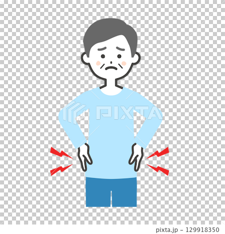 Illustration of an elderly man holding his waist 129918350