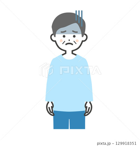 暗い表情の年配の男性イラスト 129918351