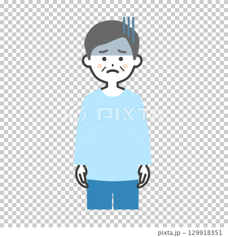 暗い表情の年配の男性イラスト 129918351