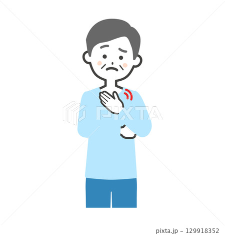 胸元を押さえる年配の男性イラスト 129918352