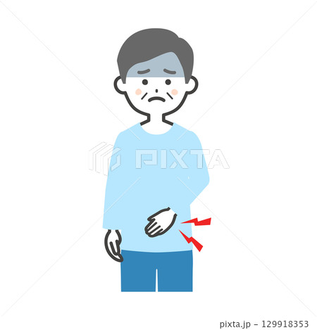 おなかを押さえる年配の男性イラスト おなかを押さえる年配の男性イラスト 129918353