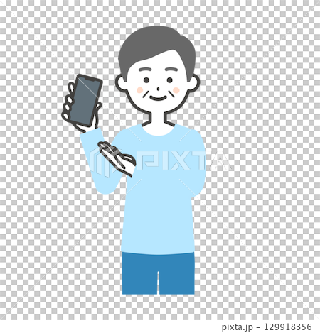 一位老人拿著智慧型手機的插圖 129918356