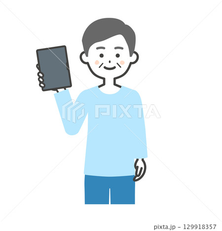 タブレットを持つ年配の男性イラスト 129918357