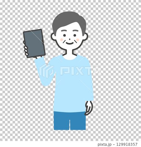 一位老人拿著平板電腦的插圖 一位老人拿著平板電腦的插圖 129918357