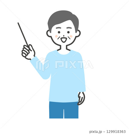 指示棒で指す年配の男性イラスト 129918363