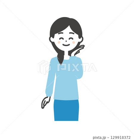 頬に手を添える女性イラスト 129918372