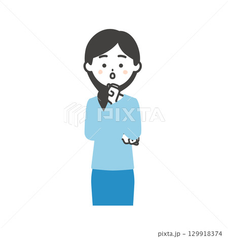 こぶしを顎にあてる女性イラスト 129918374