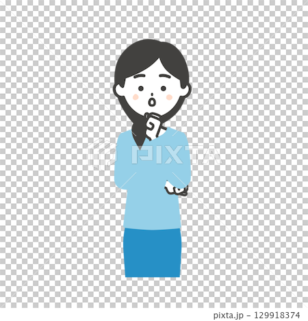 こぶしを顎にあてる女性イラスト 129918374