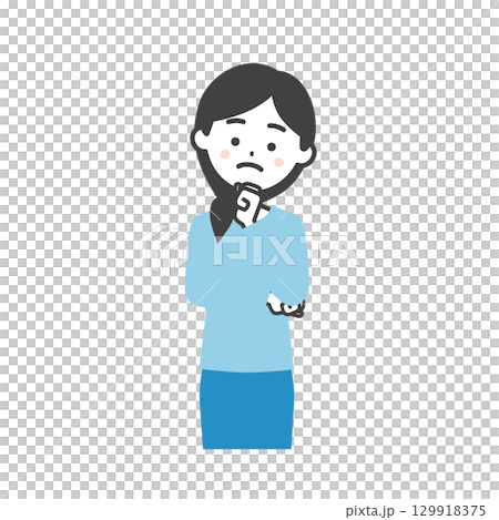 一位女士用拳頭托著下巴思考的插圖 一位女士用拳頭托著下巴思考的插圖 129918375