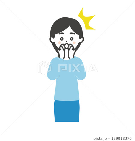 口に手を当てて驚く女性イラスト 口に手を当てて驚く女性イラスト 129918376