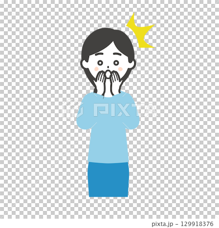 一位驚訝的女人用手摀住嘴巴的插圖 一位驚訝的女人用手摀住嘴巴的插圖 129918376