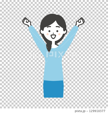 両手のこぶしをあげる女性イラスト 129918377