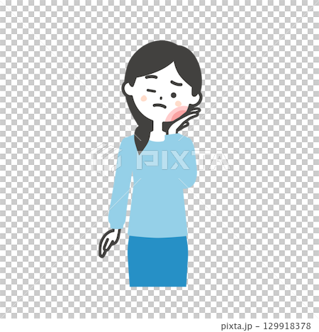 Illustration of a woman holding her swollen cheeks Illustration of a woman holding her swollen cheeks 129918378