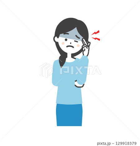 こめかみを押さえる女性イラスト 129918379