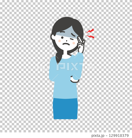 こめかみを押さえる女性イラスト 129918379