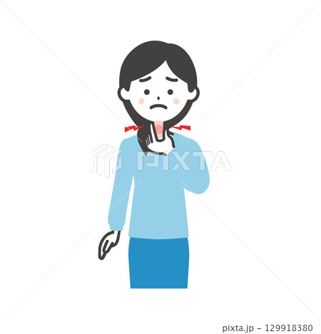 喉を押さえる女性イラスト 129918380