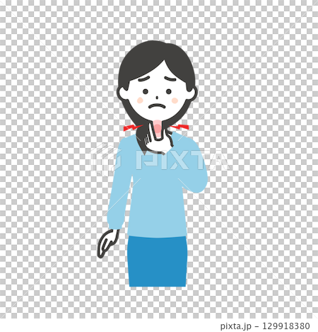 喉を押さえる女性イラスト 129918380