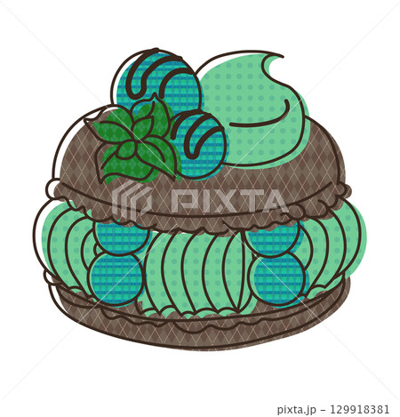 チョコミントのマカロンケーキ 129918381